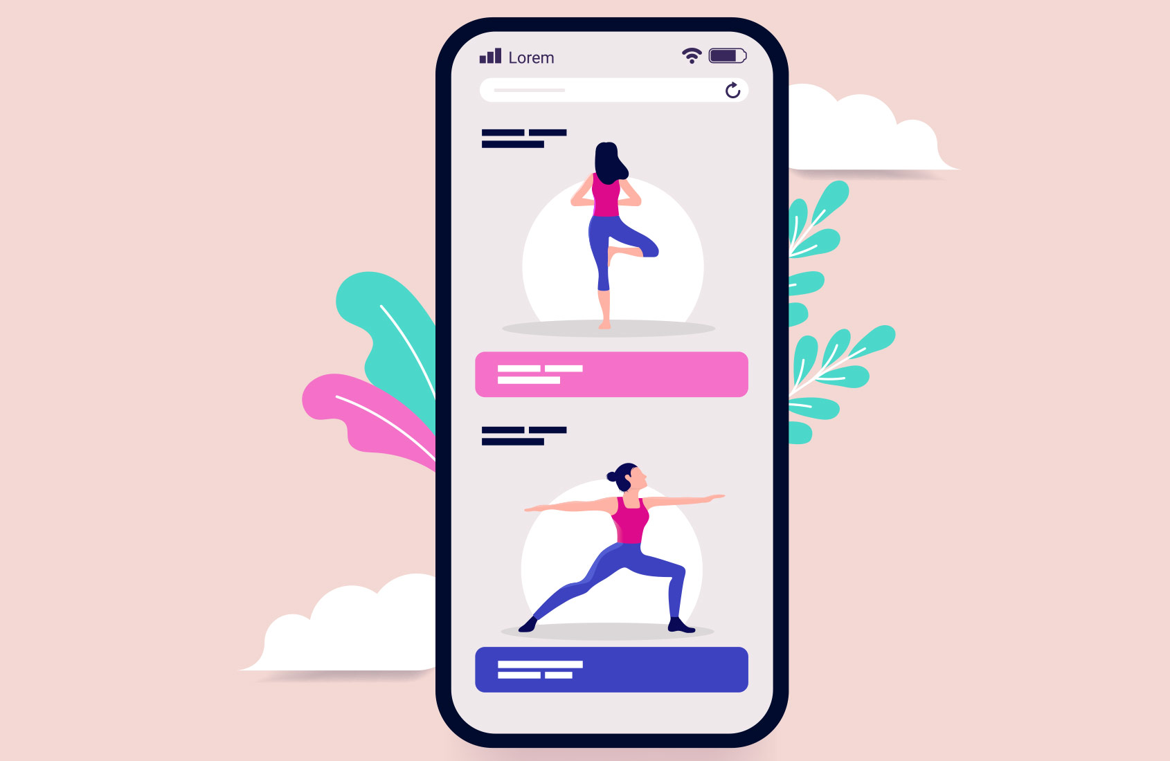 Yoga exercises on mobile illustration