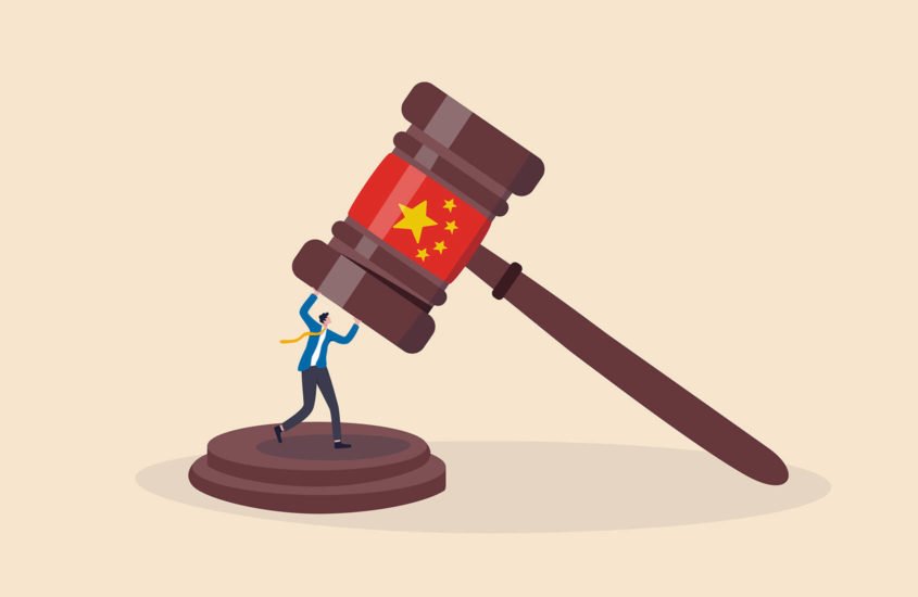 big gavel hammer with Chinese flag