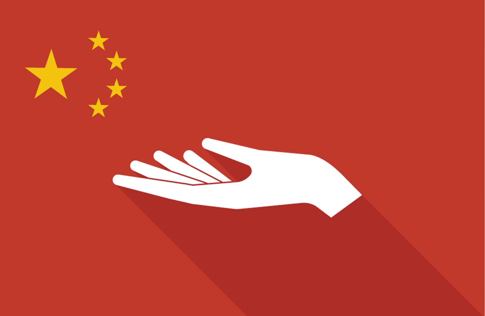 China long shadow flag with a hand offering